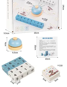 Educational wooden math game set with number blocks, 110 task cards and a game bell