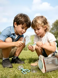 Kids outdoor insect exploration set with wooden observation box, magnifier and tweezers