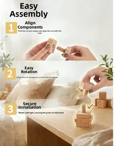 Detailed step-by-step assembly of wooden nut and bolt toy for toddler motor skills