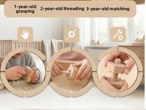Close-up of wooden Montessori toy for lacing, matching, and fine motor skills training