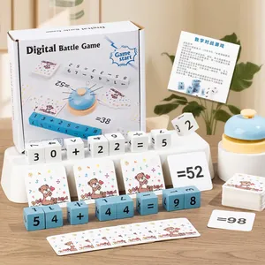 Wooden Math Board Game Digital Calculation Block Set Montessori Educational Math Toy With Response Bell Challenge Cards For Kids