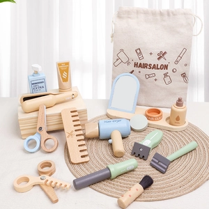 Kit Giocattolo per Giochi di Ruolo in Legno per Salone di Barbieri per Bambini Montessori Con Borsa in Tela Asciugacapelli Forbici Pettini