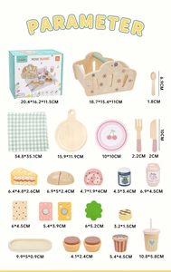 Dimensions détaillées des accessoires de pique-nique en bois pour enfants avec panier
