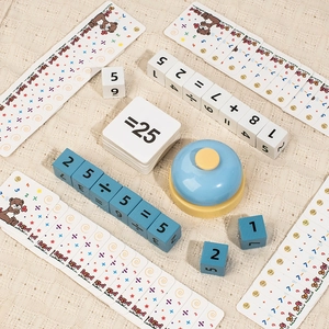 Educational wooden math operation blocks with number cards and call bell for kids