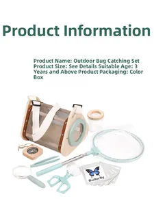 Detailed set of wooden insect observation box, magnifying glass, and outdoor nature tools