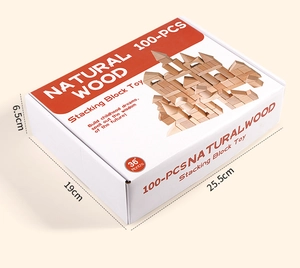 White gift box packaging for 100-piece natural beech wood building blocks toy set