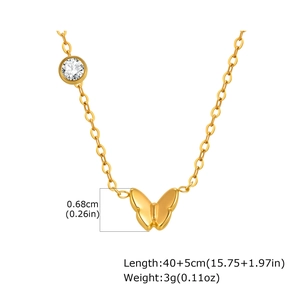 Collier papillon et zircon doré 18 carats, longueur 40+5cm et poids 3g en détail