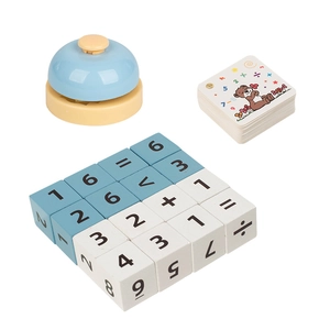 Educational wooden math blocks set with digital blocks, call bell, and bear flashcards