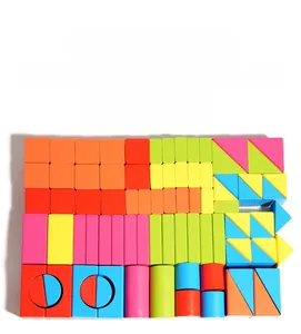 Detailed set of 82 colorful wooden building blocks in various geometric shapes for kids