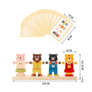 Educational wooden bear dressing puzzle toy with color matching cards for toddlers