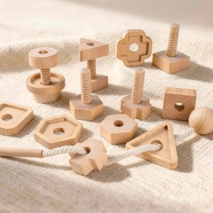 Educational Beech Wood Montessori Toy Nut Shape Matching Threading Game For Toddlers Fine Motor Skills Training Toy