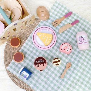 Panier de pique-nique en bois pour enfants avec jouets macarons et panier à fleurs