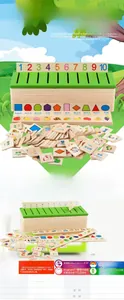 Educational wooden sorting box showing variety of fruit and animal bilingual tiles