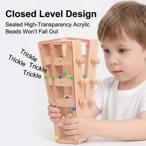 Wooden bead maze toy for kids featuring a clear acrylic cover and colorful rolling beads