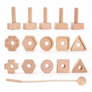 Montessori wooden screw and nut threading toy set for kids fine motor skills development