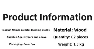 Detailed specification chart for 82-piece colorful wooden building blocks toy set
