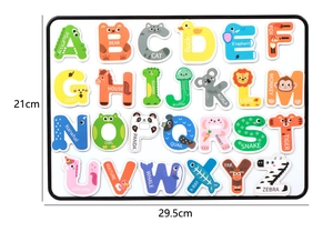 Detailed view of 26 colorful animal alphabet magnetic tiles for early learning