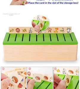 Detailed view of the wooden sorting box with animal tiles for early childhood education