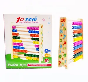 Detailed view of the 10-row wooden abacus educational toy with colorful beads and packaging