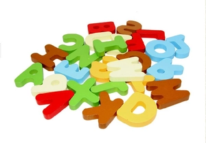 Colorful wooden alphabet blocks for early childhood education and preschool learning