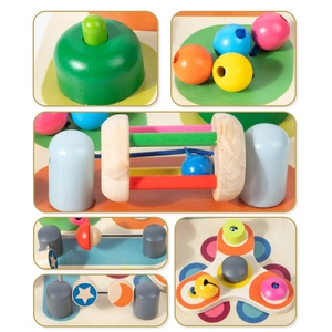 Pannello sensoriale Montessori in legno per neonati con perline, ingranaggi e campanello