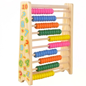 Colorful wooden abacus with 10 layers of beads and printed math symbols for early learning