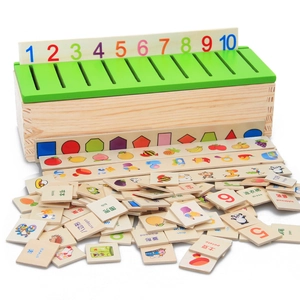 Wooden Montessori Classification Box For Toddlers Bilingual English Chinese Cognitive Matching Toy Sorting Box Educational Learning Gifts