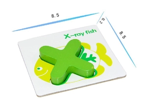 Detailed view of wooden X letter block with X-ray fish card for toddler alphabet learning