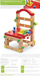 Detailed technical specifications and dimensions of the beech wood DIY tool chair toy