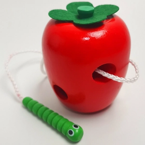 Wooden Apple Threading Toy Montessori Caterpillar Eating Apple Lace Activity Toy Hand Eye Coordination Training For Kids