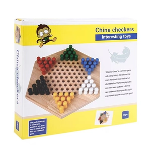 Klassisches Sechseck-Halma-Brettspiel aus Holz mit 61 bunten Spielfiguren in Cartoon-Verpackung