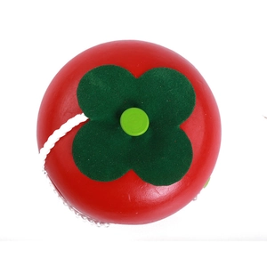 Educational wooden apple threading toy with green felt leaf and white lacing cord for kids