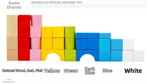 Macro detail of multi-colored wooden building blocks arranged by color for kids