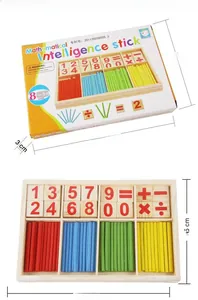 Educational wooden counting rods and number tiles in a divided box with dimensions