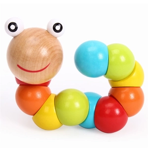 Colorful jointed wooden caterpillar toy for baby finger flexibility and motor skills