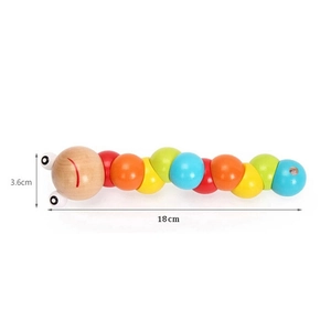 Colorful jointed wooden caterpillar toy with 18cm flexible body for baby motor skills