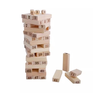 Jeu de tour infernale en bois de 48 pièces avec blocs numérotés et dés pour enfants