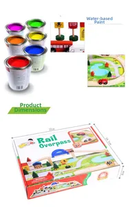 Détails des pièces du pont de train en bois avec peinture à l'eau colorée de sécurité