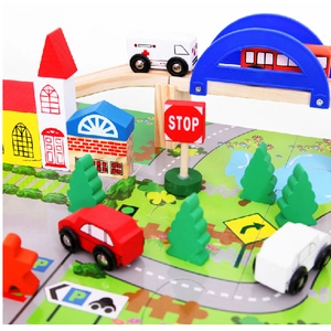 Jouet Blocs Construction Surplomb Ferroviaire Urbain Bois Avec Rails Ponts Voitures Arbres Pour Enfants Jeu Éducatif