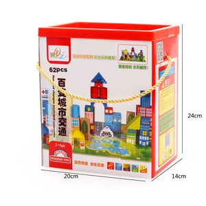 62pcs wooden city traffic building blocks set for kids with portable storage bucket