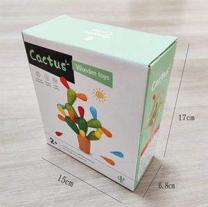 Colorful wooden cactus building blocks educational toy for toddlers in packaging box