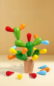 Close-up of colorful wooden cactus building blocks showing smooth textures and paint