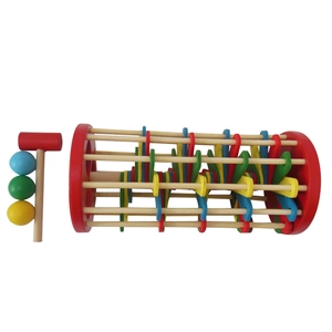Wooden ball pounding ladder toy with colorful rolling cage and three colored balls for kids