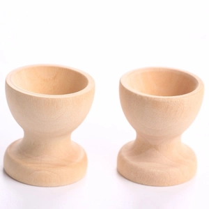 Set of two realistic wooden egg cups for children play kitchen and role play fun