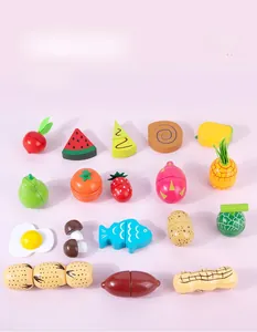 Detailed view of magnetic wooden fruit toy set with colorful watermelon and pineapple