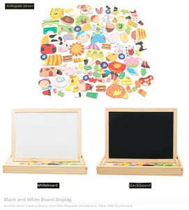 Dual-sided wooden magnetic easel with whiteboard and blackboard for toddler creative play