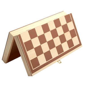 Foldable large wooden international chess set with metal latch and portable board design