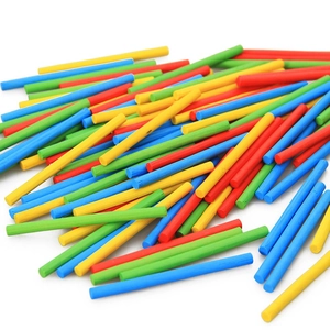 Macro shot of colorful wooden counting sticks for children math learning and early education