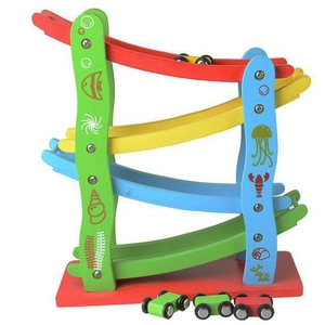 Wooden Ramp Racer Toy Montessori Educational Track Gliding Car Racing Toy With Mini Cars For Toddlers Early Learning