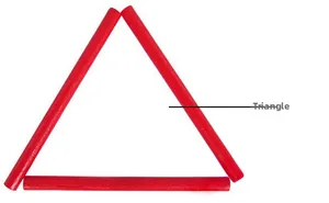 Three red wooden counting sticks arranged in a triangle for math learning and education
